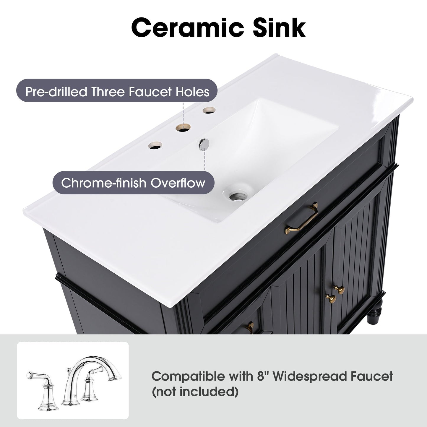 Bathroom Vanity With Sink, 2 Doors 2 Drawers, Freestanding Design