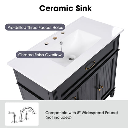 Bathroom Vanity With Sink, 2 Doors 2 Drawers, Freestanding Design