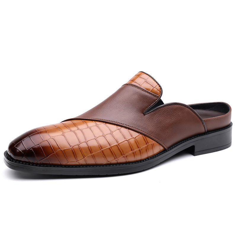 Mens Pointed-toe Leather Half-slippers Without A Heel For Outdoor Wear