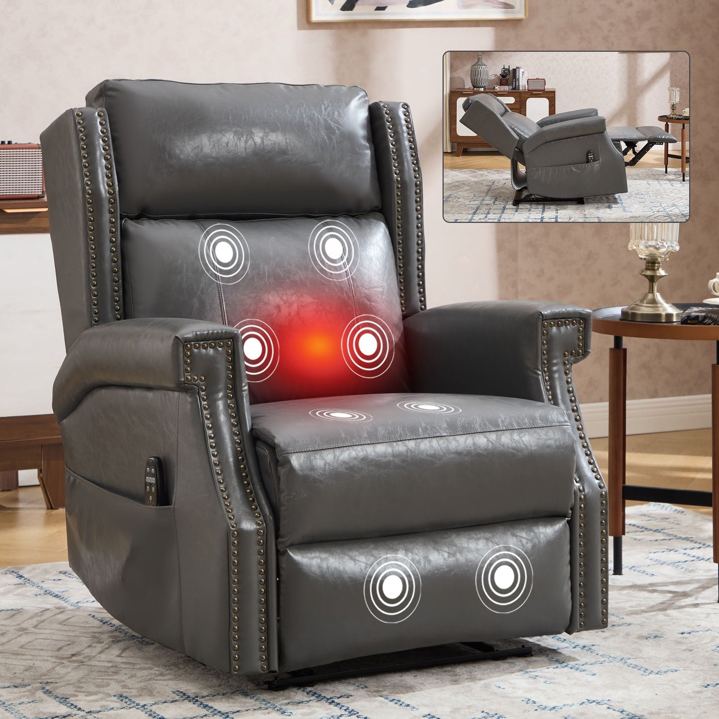 Manual Recliner Chair  With Heavy Duty Motion Mechanism, 8 Vibrating Nodes And 3 Massage Modes For Living Room