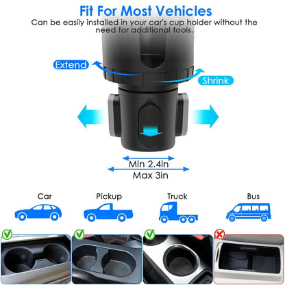 2 In 1 Car Cup Phone Holder Automotive Drink Holder with 360¡ Rotating Gooseneck Phone Mount Adjustable Base Fit for Most Phones Cups Vehicles