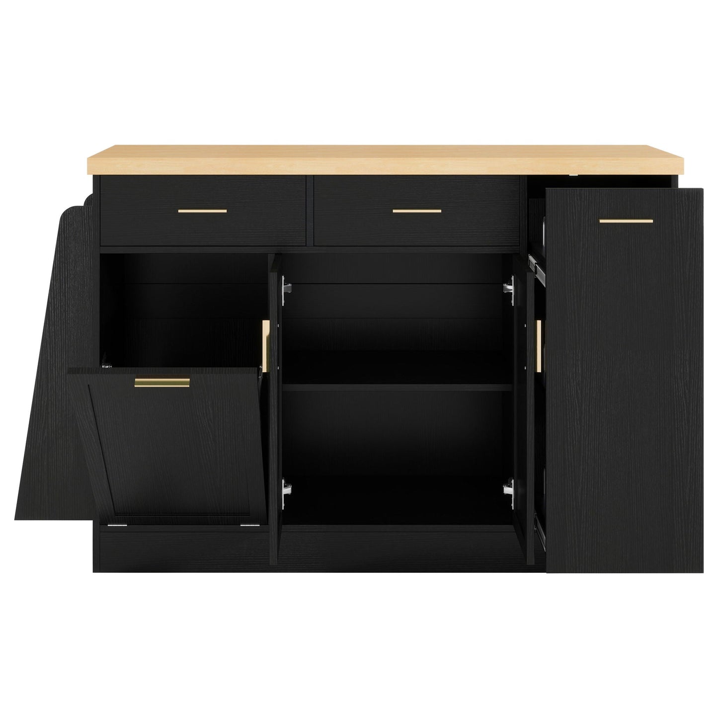 Kitchen Sideboard With Sliding Door Cabinet, 3 Tier Spice Rack