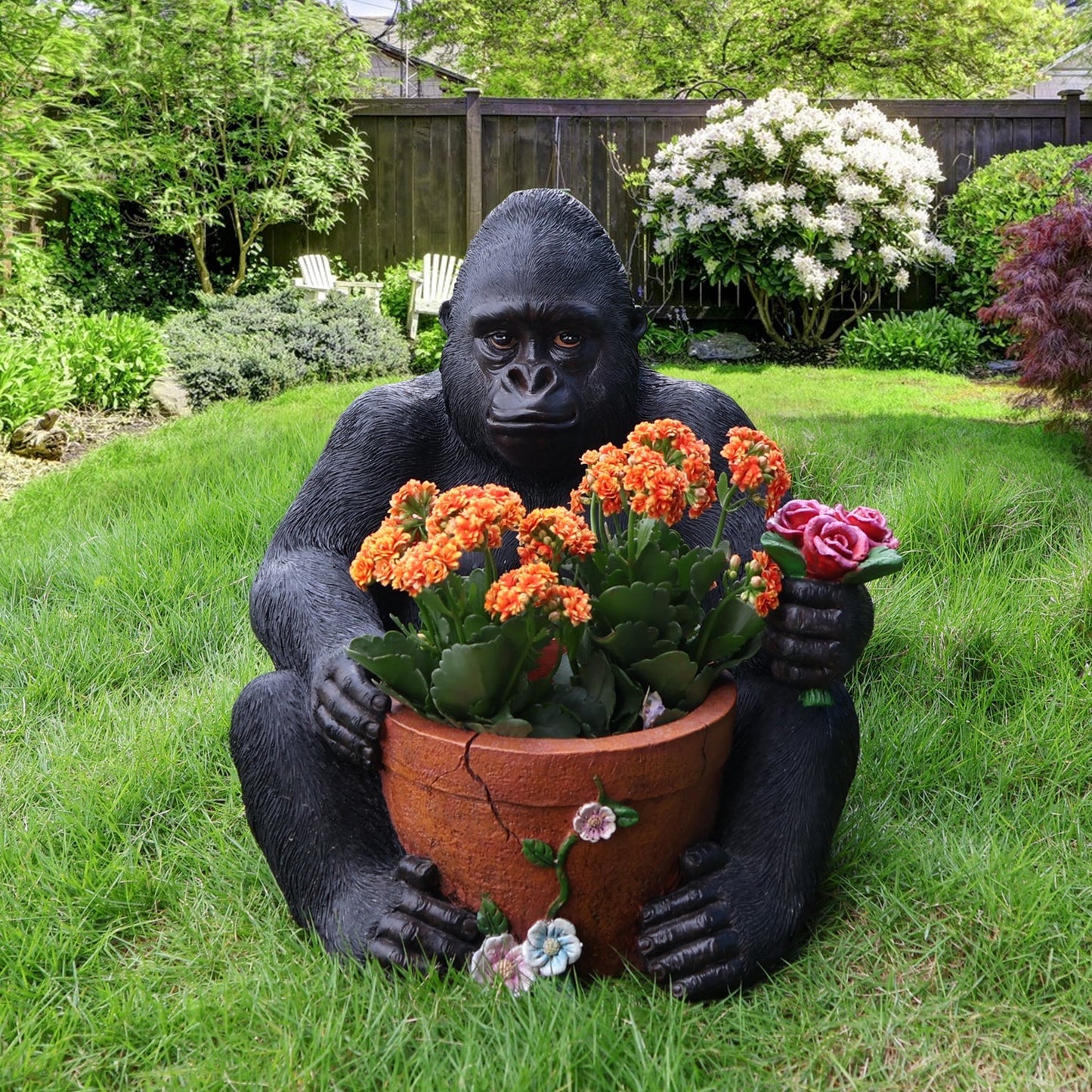 Outdoor Garden Sculpture Chimpanzees Flower Pot Planter