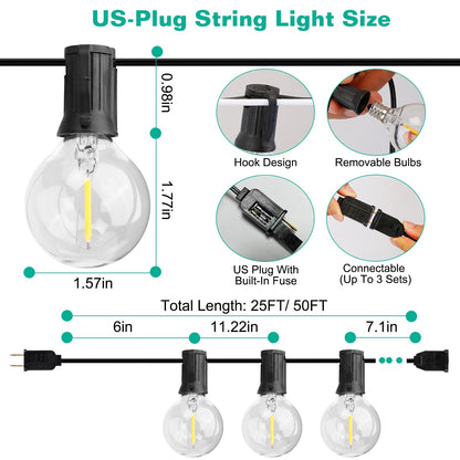 50FT Decorative Globe String Lights Outdoor Indoor 25Pcs Bulb Light Strings Fairy String Lamps for Garden Lawn Patio Cafe Party