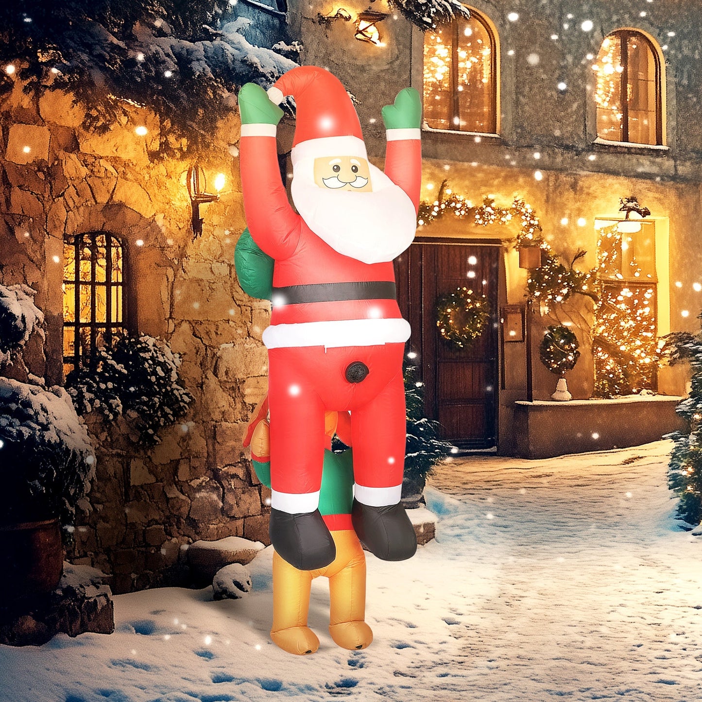 7ft Hanging Christmas Inflatable Santa with Dog