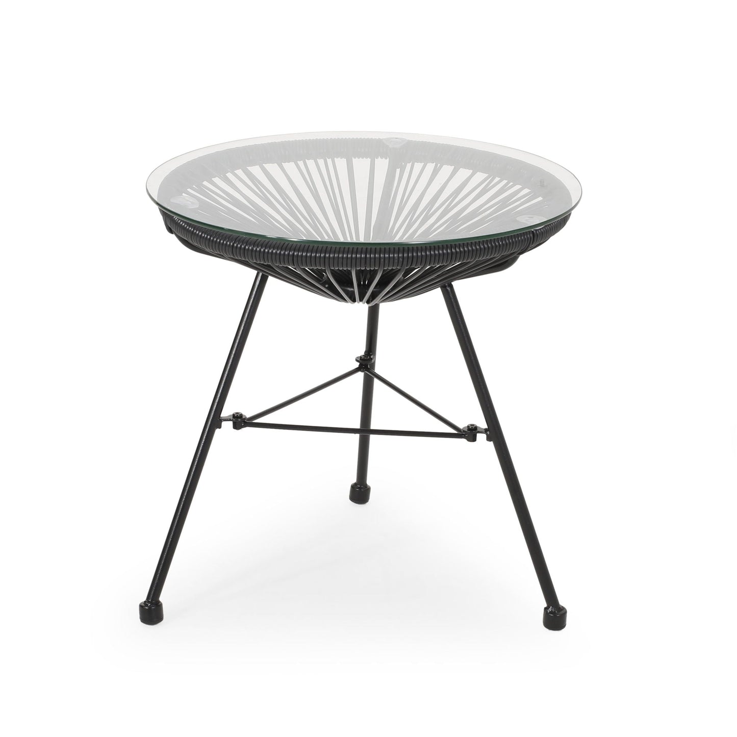 Nusa Modern Rattan Side Table With Tempered Glass Top