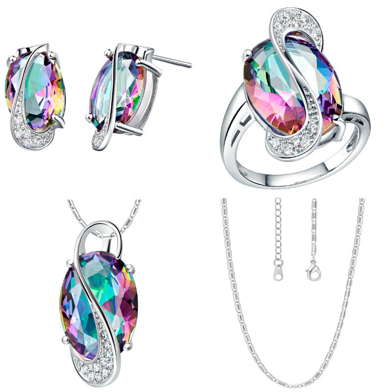 LuxeVerdant™ Pear-Cut Emerald & Gold Halo Jewelry GIFT Set | Elegant Emerald Green Necklace and Earring Gift Set for Women