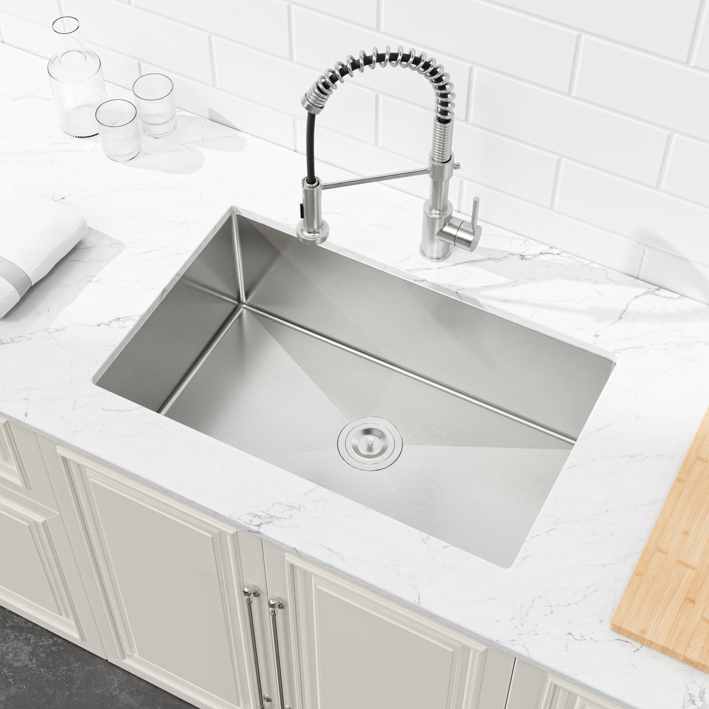 Stainless Steel Kitchen Sink, 30″x19″ Drop In Single Bowl, Undermount Handmade Sink in Brushed Nickel