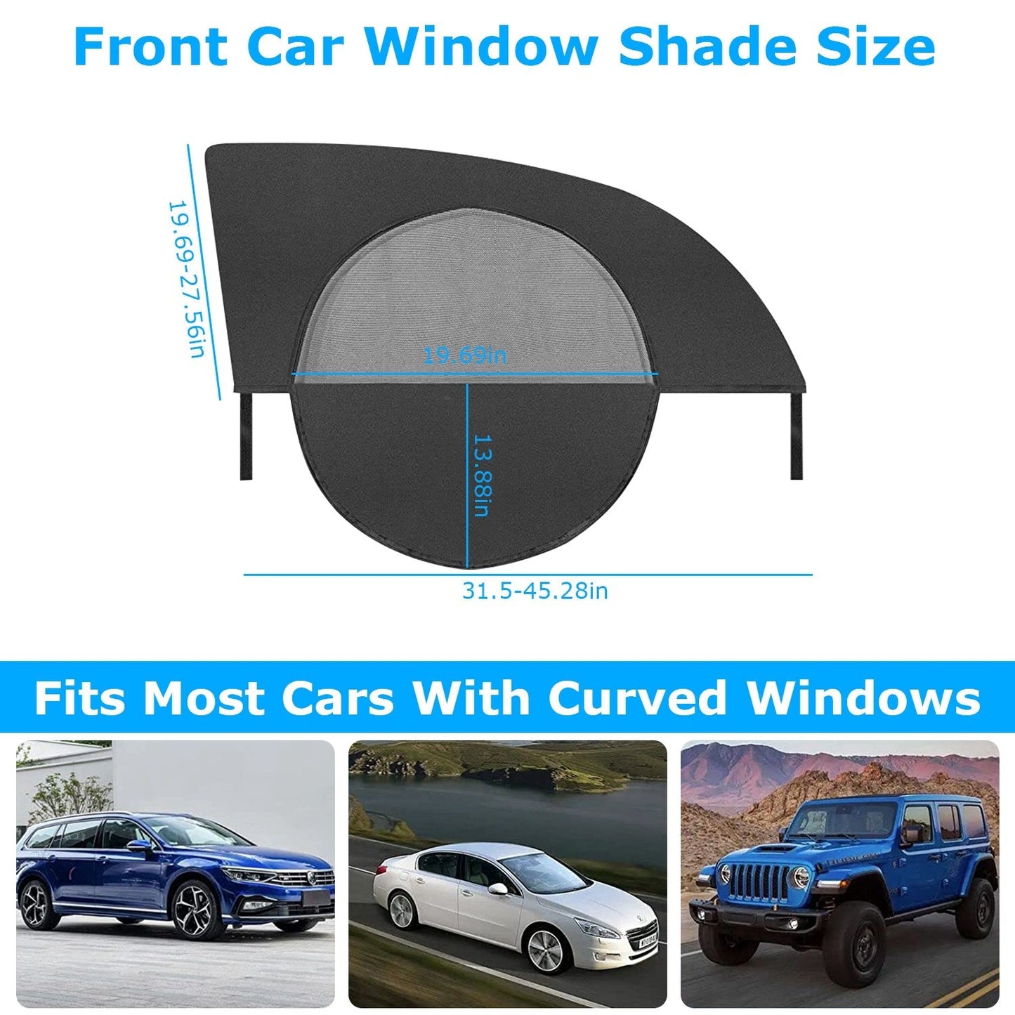 2Pcs Car Front Window Shades Stretchy Car Side Window ScreenÊMesh Window CoverÊfor Car Heat Shading UV Privacy Protection