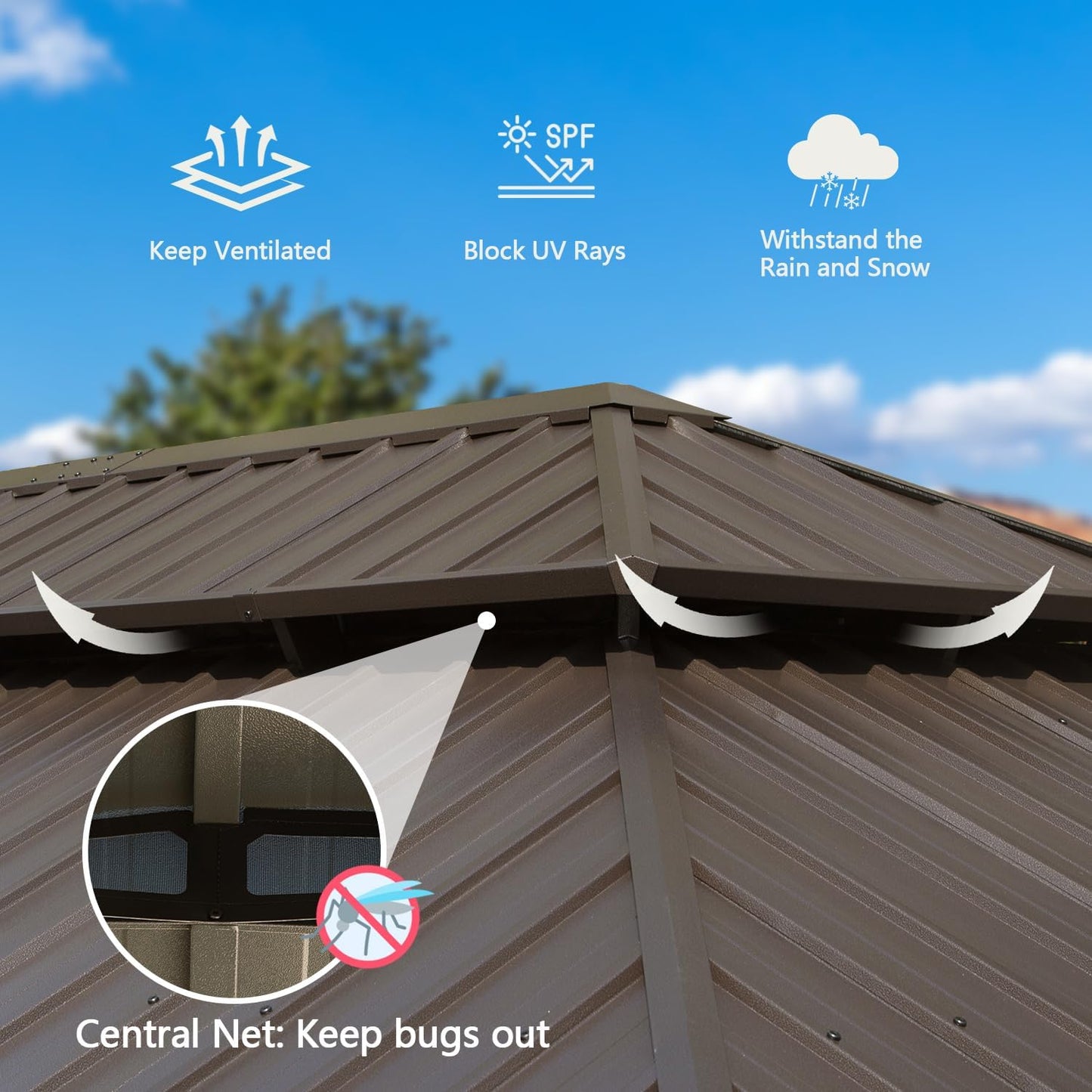 14x22FT Hardtop Gazebo with Galvanized Steel Double Roof