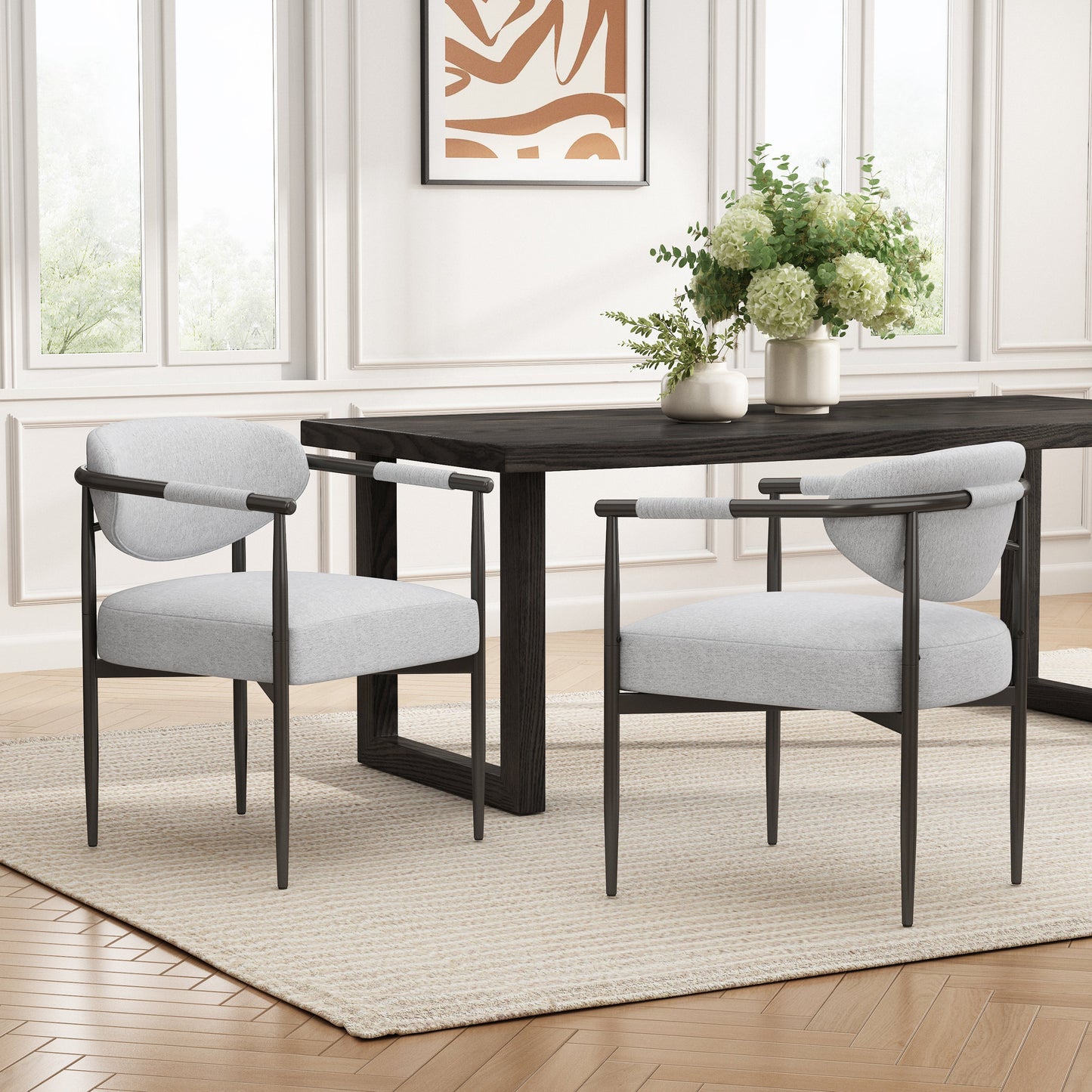 Modern Dining Chairs Set of 2 with Bronze Iron Frame