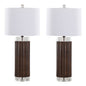 Cylinder - Fluted Contemporary Table Lamp (Set of 2) - Brown / Clear / White