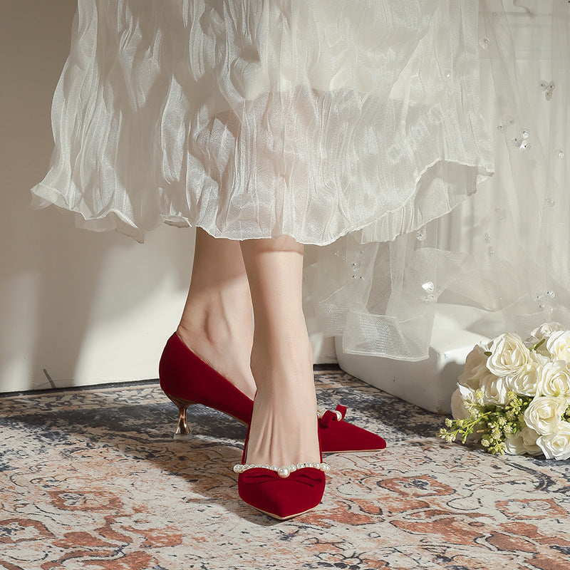 X586 Wedding Shoes Womens High-Heel Red Velvet Bridal Shoes For The Show-Hot Ceremony