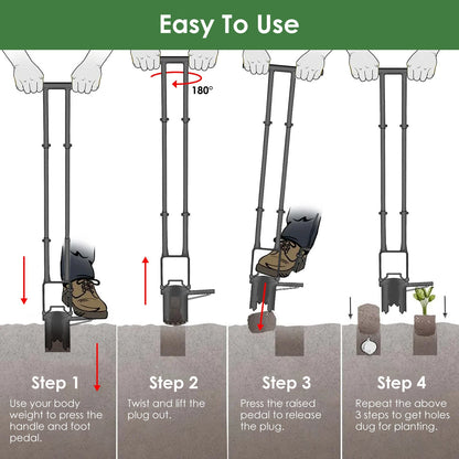 5 In 1 Bulb Planter Tool Long Handle Gardening Bulb Transplanter with Gloves Brush Serrated Base Dual Pedal Digging Holes to Plant Tulips Iris Daffodi