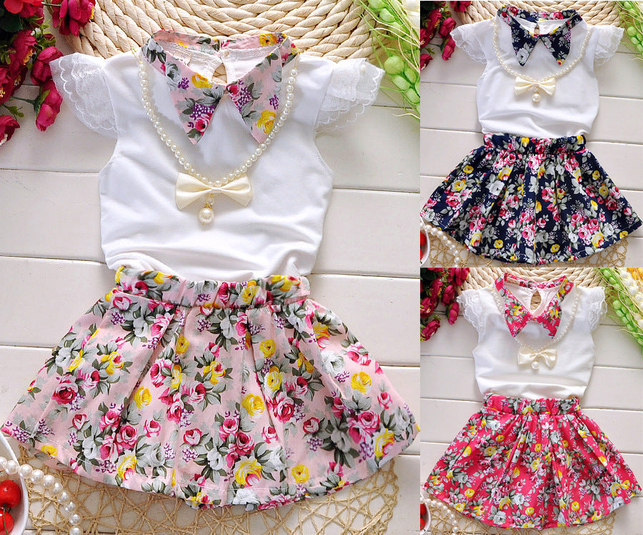 Two-piece short-sleeved T-shirt + floral skirt