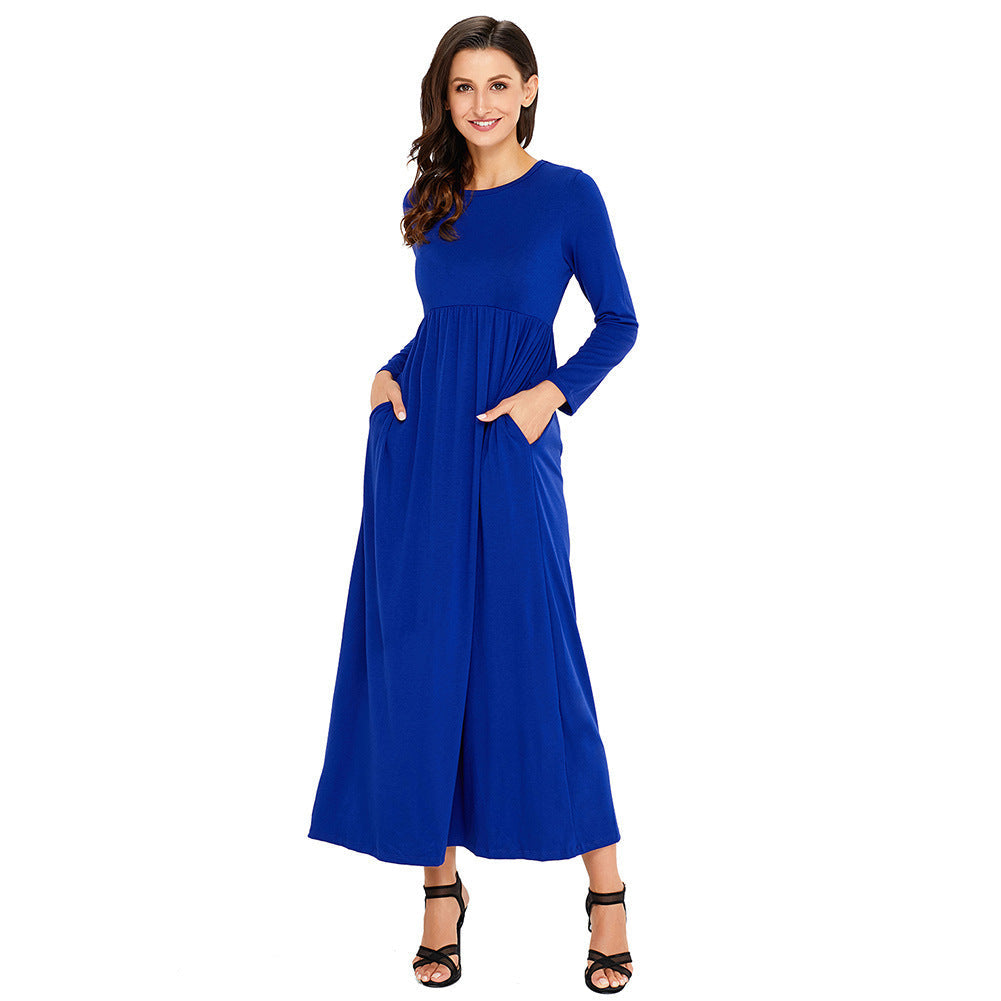 Round neck long sleeve plus size dress