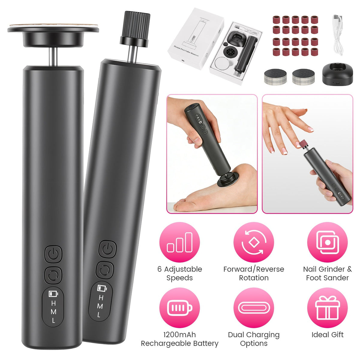 Electric Foot Callus Remover & Nail Grinder with 40 Sanding Discs
