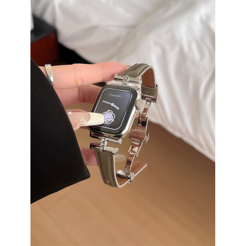 Diamond-embellished Leather Watch Strap