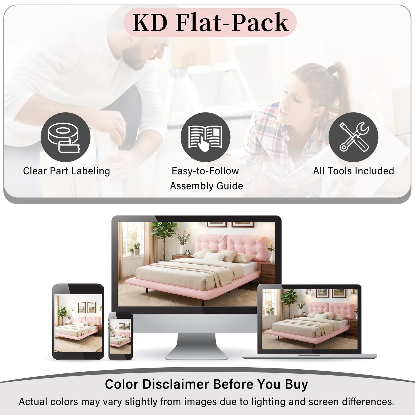 Queen Size Upholstered Floating Bed Frame with LED Lights