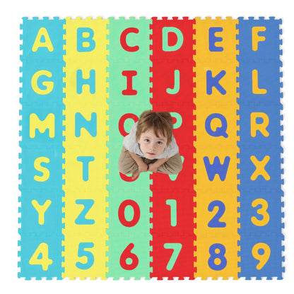 36-Piece Interlocking Baby Puzzle Floor Tiles with Educational Alphabet