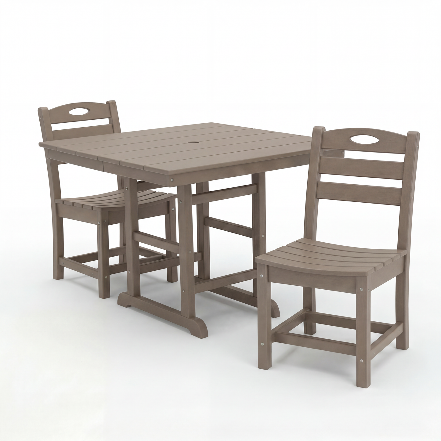Antique Wood HDPE Outdoor Patio Dining Set, 37.8 in. Square Table with 2 Chairs