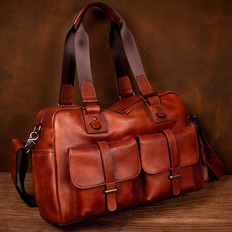 Full-grain Leather Vintage Tote Bag With Large Capacity