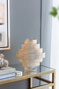 9.1x9.8" Tiered Geometric Amber Luster Clear Vase