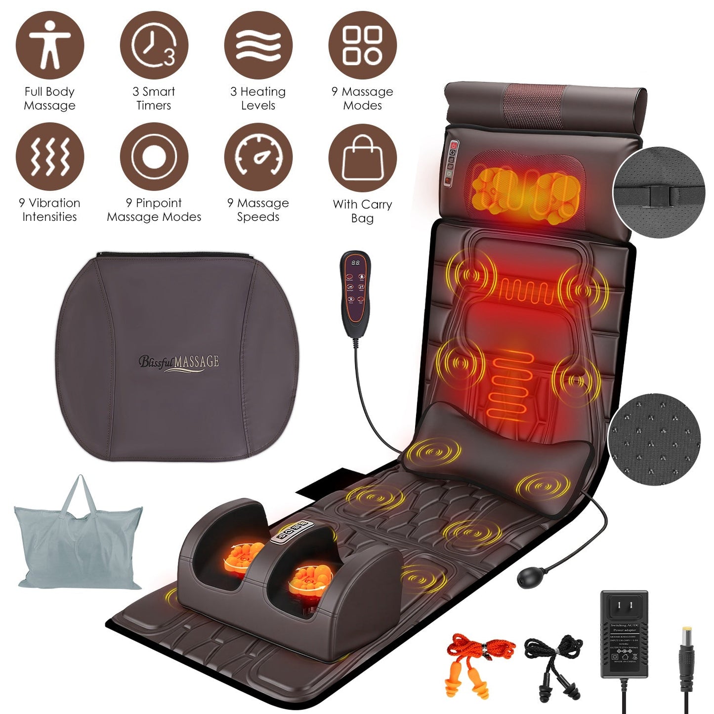 Full Body Massage Mat with Heat and Shiatsu Neck & Foot Massager