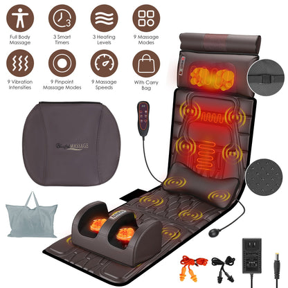 Full Body Massage Mat with Heat and Shiatsu Neck & Foot Massager