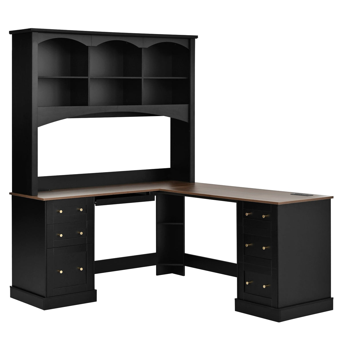 Space-Saving L-Shaped Computer Desk with Keyboard Tray & Charging Stations