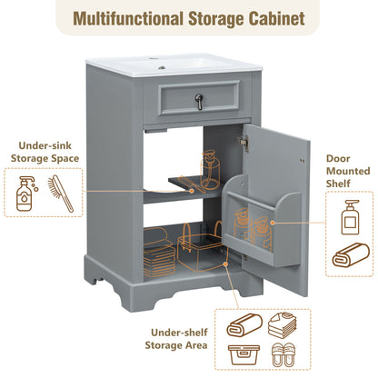 Elegant Bathroom Vanity With Ceramic Sink, Soft Close Door, Adjustable Shelf