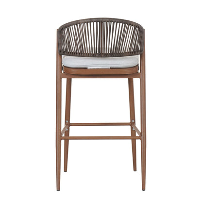 Outdoor Bar Height Metal Frame Counter Stools with Scallop-Shaped Backrest & Water-Resistant Cushions