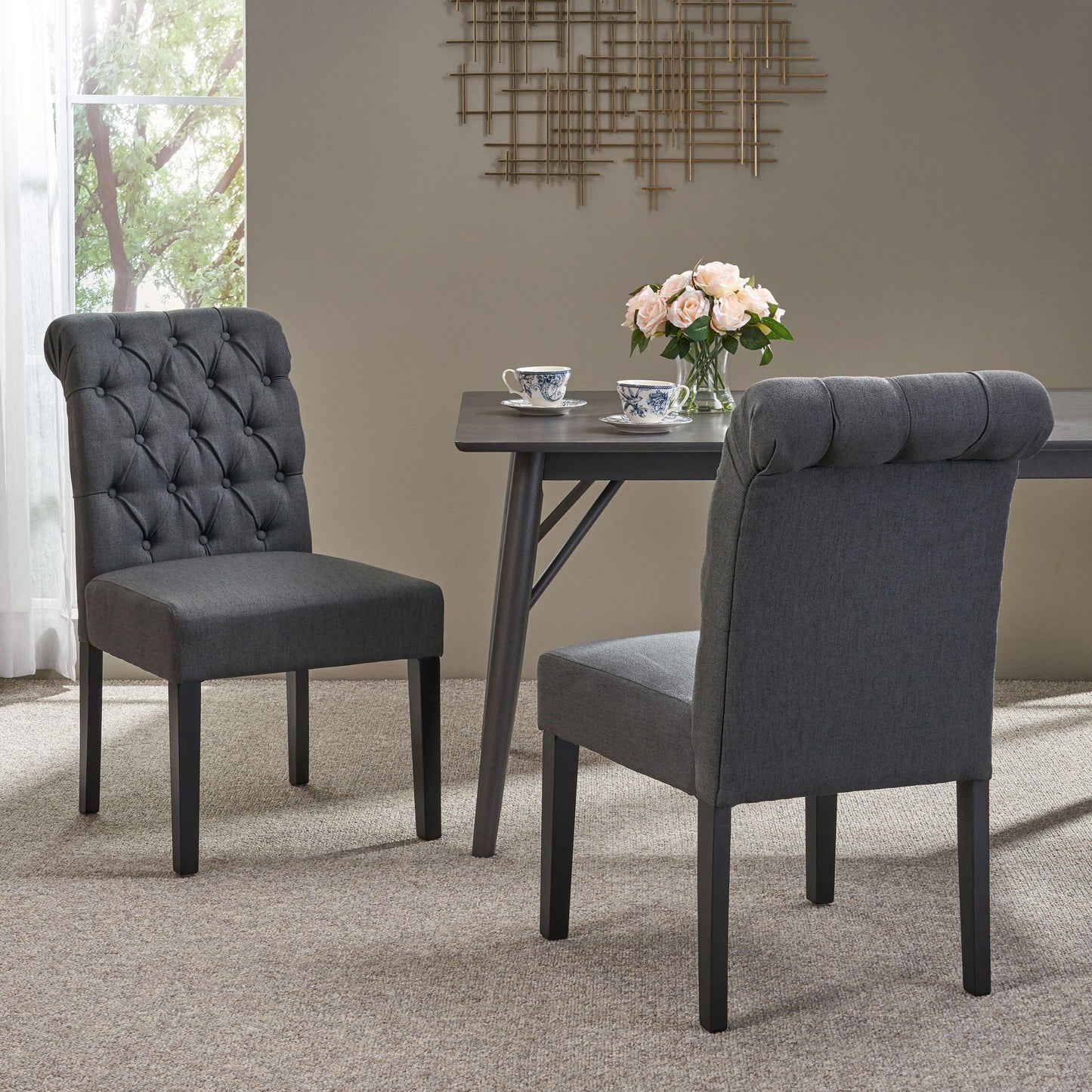 Broxton Tuft Dining Rolltop Chairs With Button Tufted Backrest (Set of 2)