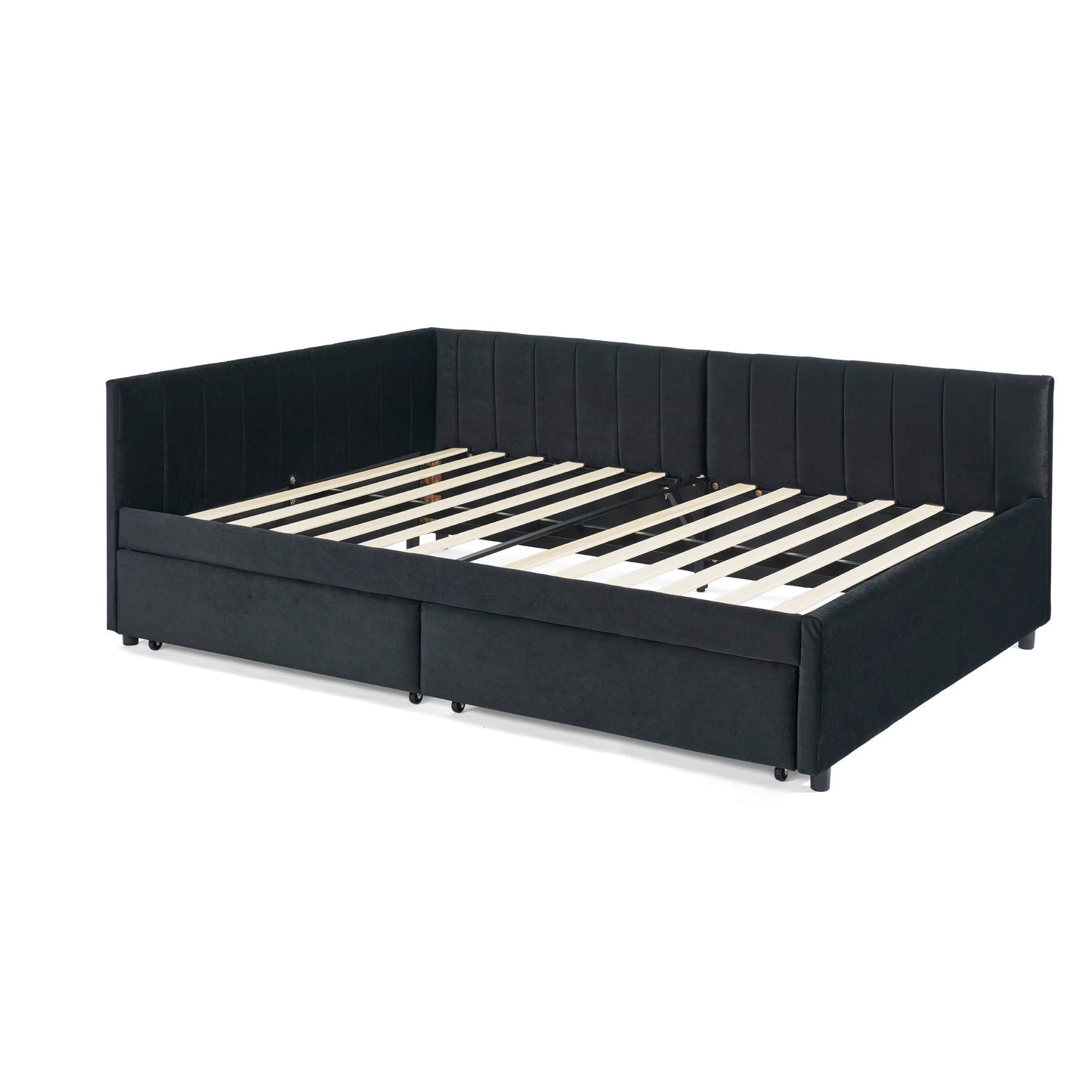 Upholstered Tufted Daybed Frame With Storage Drawers
