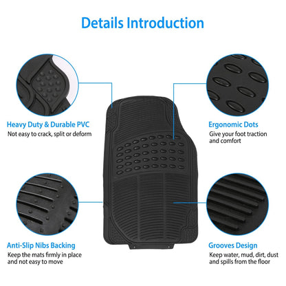 4Pcs Automotive Floor Mats Front and Rear PVC Rubber Floor Mats Heavy Duty Drive Vehicle Car Mats with Trimmable Design Fit Most Cars SUVs Trucks