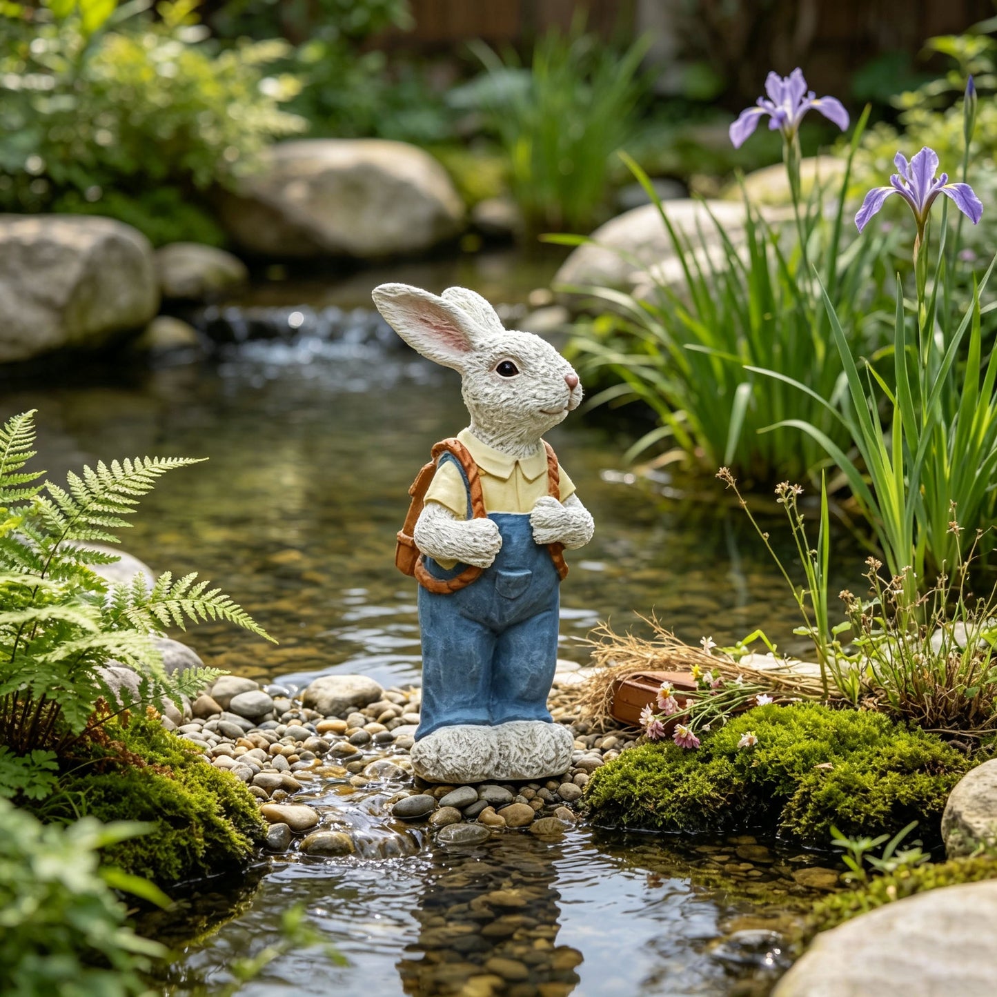 Simulated Couple Rabbit Statue Flower Pot Ornament