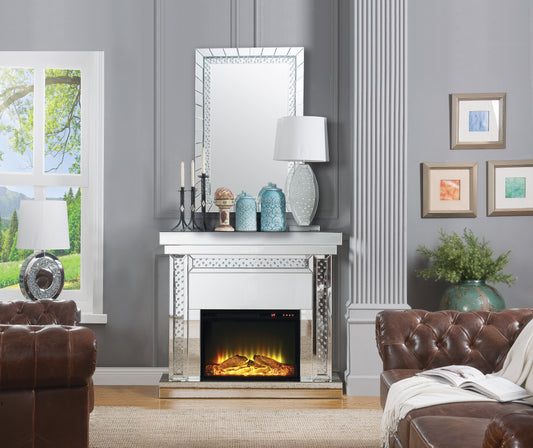 Nysa Mirrored & Faux Crystals Fireplace