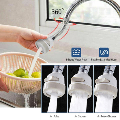 Movable Kitchen Tap Head 360¡ Rotatable Swivel Water-Saving Faucet Anti-Splash Sink Tap Head Spray Aerator w/ Three Modes Flexible Extended Hose For H