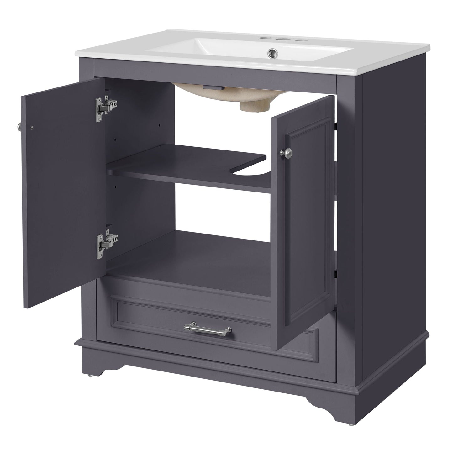 Bathroom Vanity With Sink, Cabinet & 2 Soft Closing Doors & Adjustable Shelf
