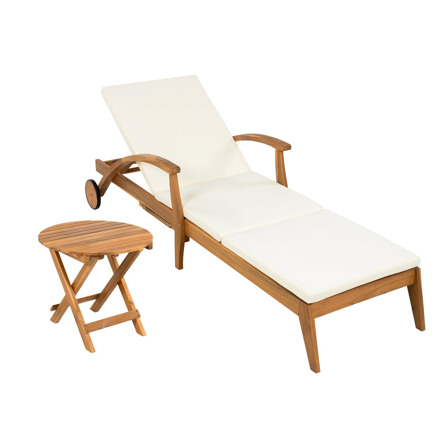 Outdoor Recliner Side Table Set with Acacia Wood and Adjustable Chaise Lounge