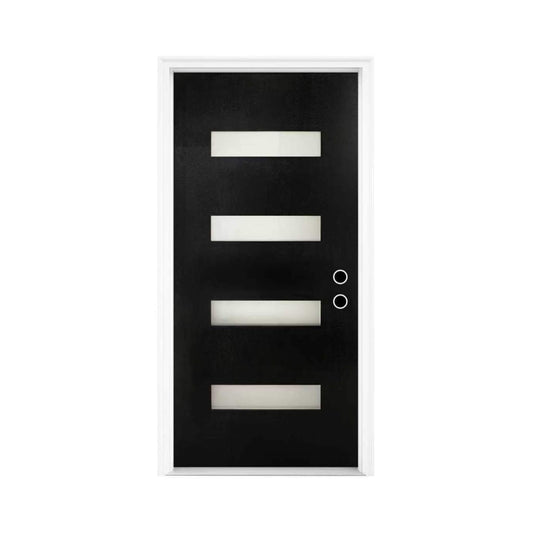[36X80-Inch] Nuvia Contemporary Frosted Glass Fiberglass Left Inswing Front Door With 6-9/16 White Vinyl Frame (SAK78420)