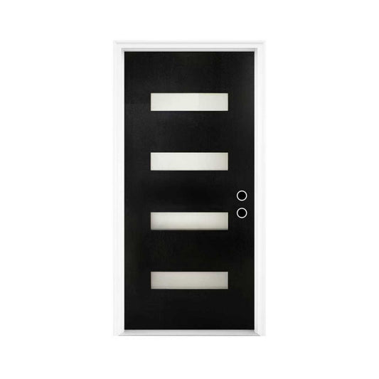 [36X80-Inch] Nuvia Modern Black Left Inswing Fiberglass Entry Door With 4-9/16 White Vinyl Frame (SAK52910)