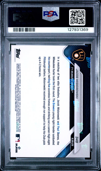 Graded 2025 Topps Now Jacob Misiorowski #349 Rookie RC Baseball Card PSA 9 Mint