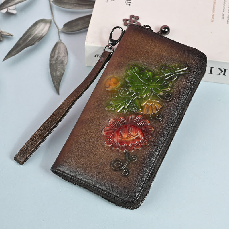Long Wallet Fashion Embossed Zipper Clutch Purse Phone Bag