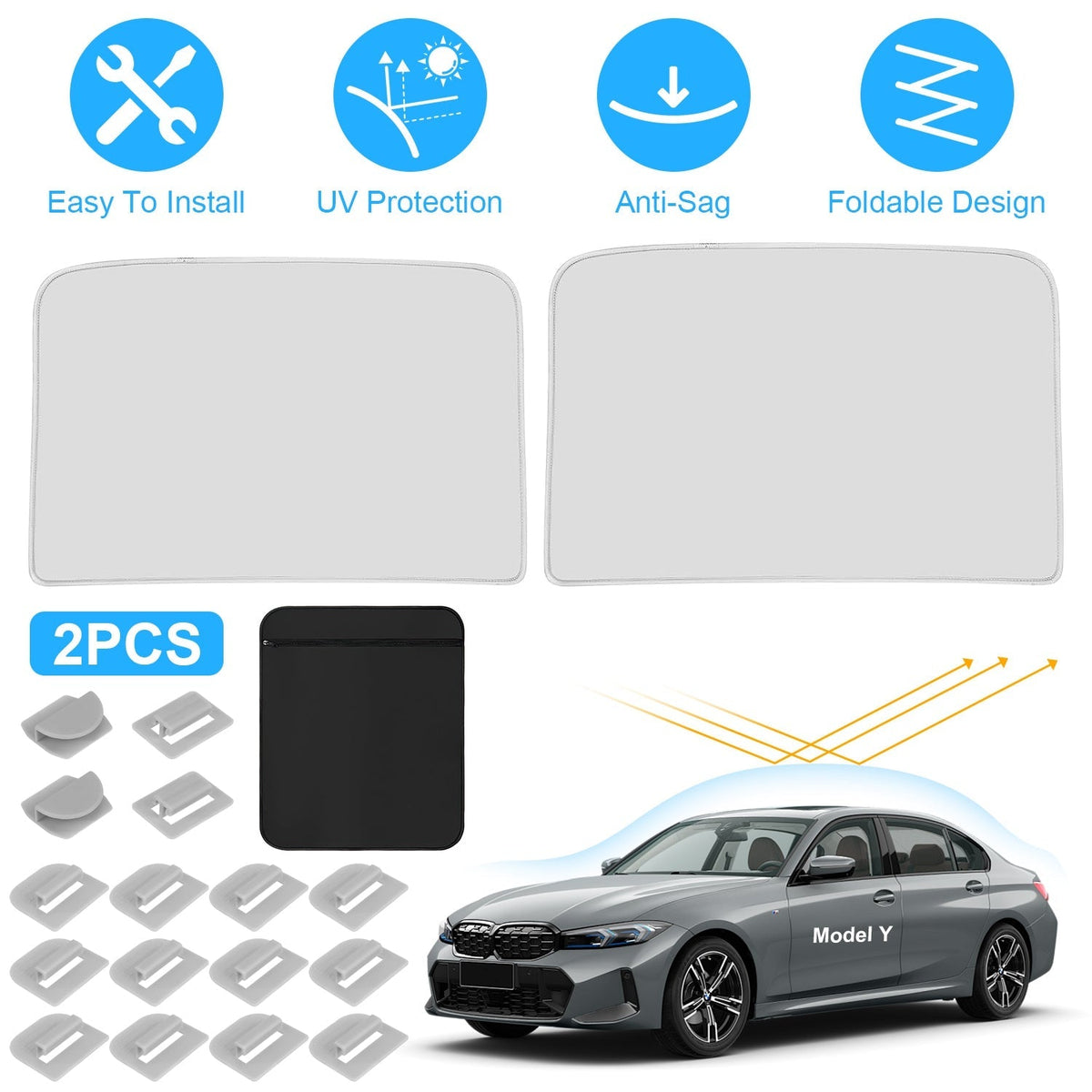 UV Protection Sunshade Roof Fit For Tesla Model Y Sunroof Window Installation Heat Blocking Anti-Sag Sunroof Shade Foldable Portable UV Reflector Fit