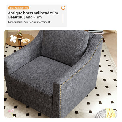 360 Degree Swivel Armchair, Skin Friendly Fabric, Ergonomic Design, Brass Nail Decorative Armchair