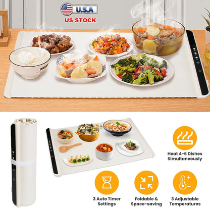 Electric Warming Tray Smart Food Warmer Roll Up Heating Pad With Adjustable Temperature Control 3 Auto Timer Settings for Buffet Party Gathering Resta