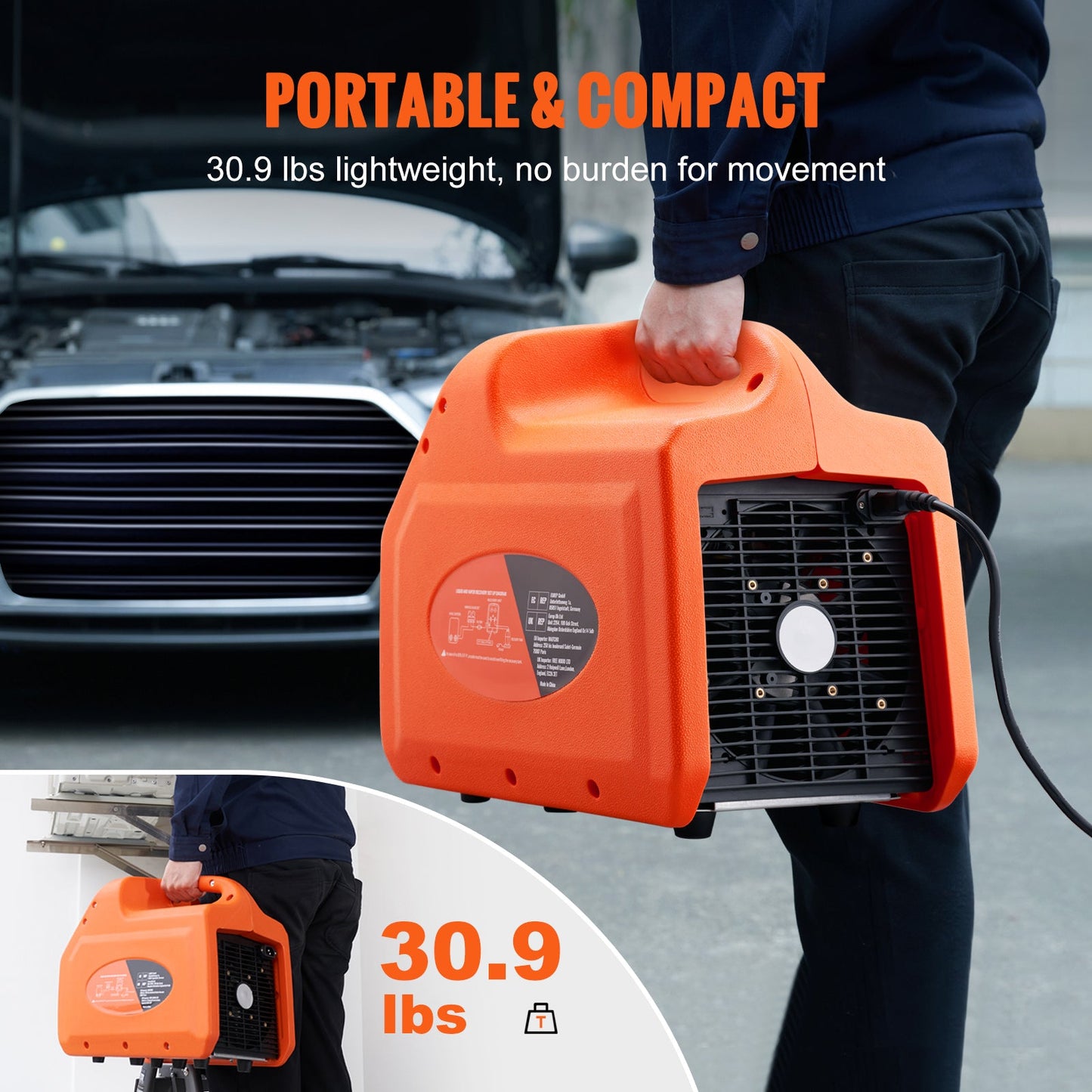 1 HP Refrigerant Recovery Machine - Dual Cylinder Portable AC Recovery