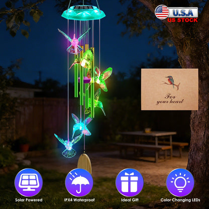 Solar Wind Chime with Color-Changing LED & Aluminum Tubes