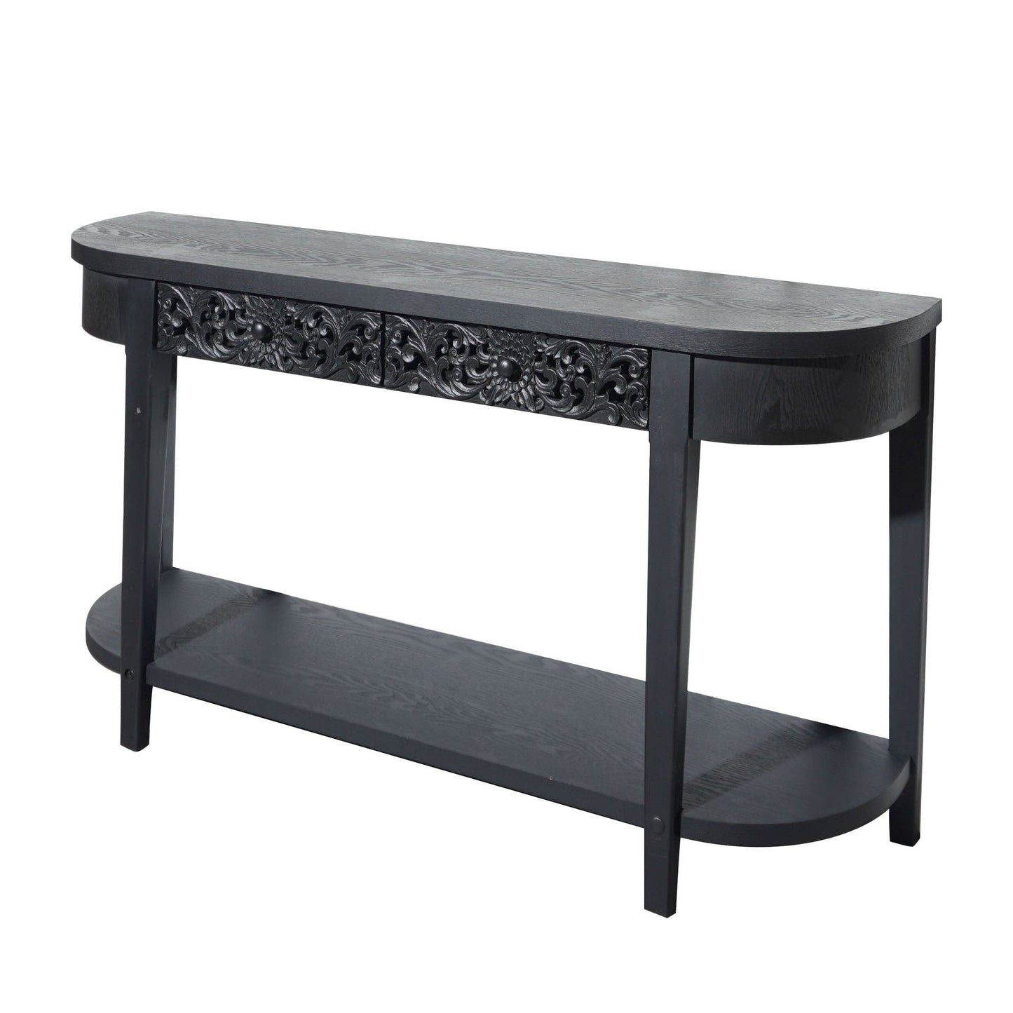 Carved Console Table With Storage Shelf For Living Room - Black